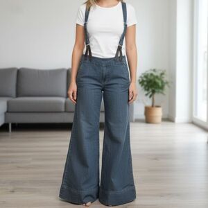 Ann Taylor LOFT Extra Wide Leg Pants with removable suspenders size 6 Y2K